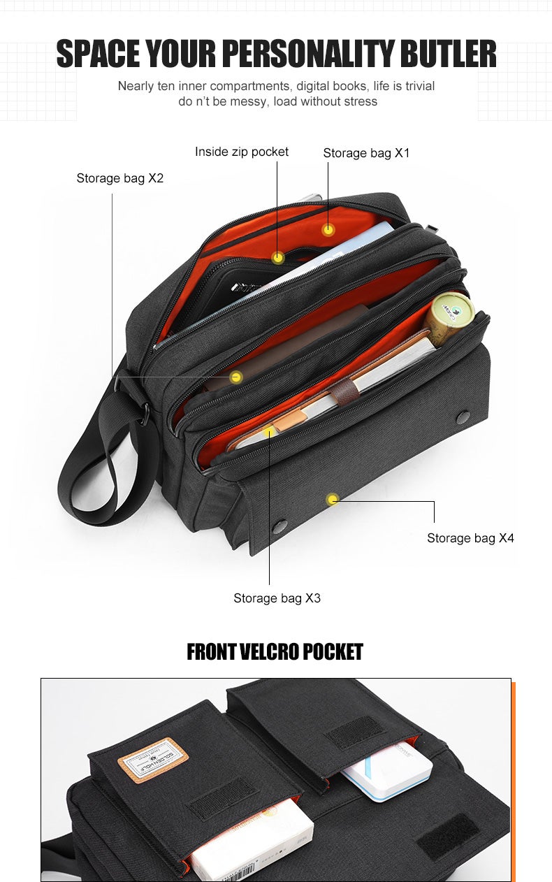 Golden Wolf Lance Crossbody Sling Bag - Black Polyester - Image 3